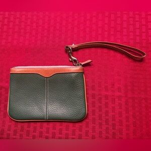 Dooney & Bourke Green and Tan Leather Wristlet